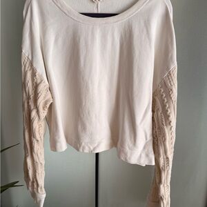 Pilcro Cream Sweatshirt with Textured Sleeves